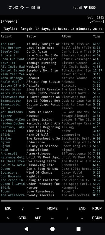 Screenshot of ncmpcpp running on Android in Termux