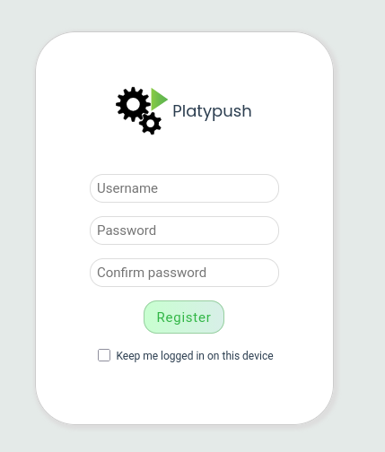 Screenshot of the Platypush registration page