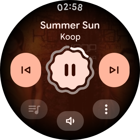 Screenshot of the media notification on a smartwatch